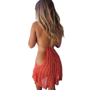 Handmade Crocheted Knit Bikini Backless Sexy Pierced Halter Piece Beach Blouse