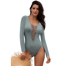 Load image into Gallery viewer, One-piece Swimsuit Female Long-sleeved Cross Hollow Backless Triangle Swimsuit