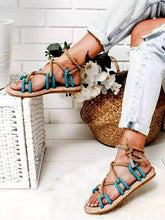Load image into Gallery viewer, Color Matching Large Size Twine Straps Flat Bottom Women&#39;s Sandals Beach Shoes