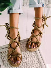 Load image into Gallery viewer, Color Matching Large Size Twine Straps Flat Bottom Women&#39;s Sandals Beach Shoes