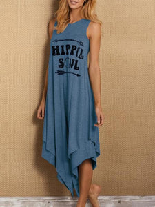Simple European and American Letters Printed Casual Long-necked Short-sleeved Vest Dress