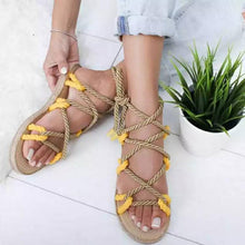 Load image into Gallery viewer, Color Matching Large Size Twine Straps Flat Bottom Women&#39;s Sandals Beach Shoes
