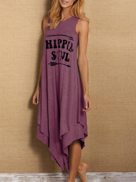 Simple European and American Letters Printed Casual Long-necked Short-sleeved Vest Dress