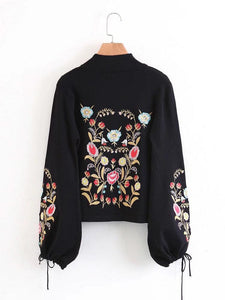 Casual Floral Embroidered Long Lantern Sleeve Women Sweaters
