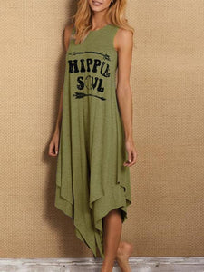 Simple European and American Letters Printed Casual Long-necked Short-sleeved Vest Dress
