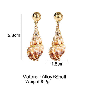 Retro Simple Gold Beads Inlaid Gold Edge Conch Earrings Female