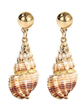 Load image into Gallery viewer, Retro Simple Gold Beads Inlaid Gold Edge Conch Earrings Female