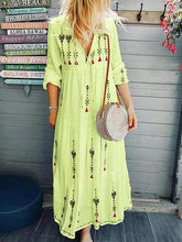 Load image into Gallery viewer, Bohemian printed stitching long skirt fashionable pull-rope tied Long Sleeve Dress