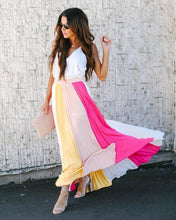 Load image into Gallery viewer, Sleeveless Pleated Contrast Skirt Long Dress