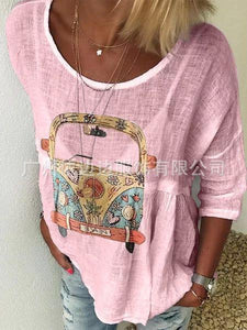 Autumn T-shirt with Round Collar Printing