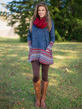 Load image into Gallery viewer, Blue Knitting Round-neck Sweater Dresses