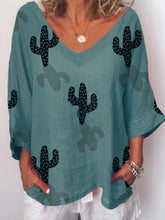 Load image into Gallery viewer, Cactus Pattern Printed Fashionable Shirt with Broken Sleeves