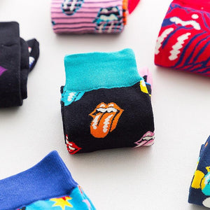 Trend Rolling Stone Band Joint Big Tongue Rock Style Fashion Men's and Women's Cotton  Personality Mid Autumn and Winter Socks