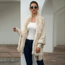 Load image into Gallery viewer, Tassel cloak shawl wool collar cloak solid color cardigan sweater