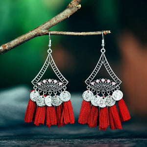Coin Sector Color Matching Tassel Personality Ethnic Earrings