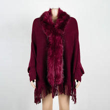 Load image into Gallery viewer, Tassel cloak shawl wool collar cloak solid color cardigan sweater