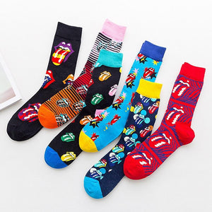 Trend Rolling Stone Band Joint Big Tongue Rock Style Fashion Men's and Women's Cotton  Personality Mid Autumn and Winter Socks