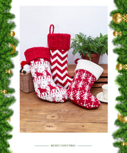 Load image into Gallery viewer, Christmas ornaments knitted Christmas stockings woolen socks red and white elk gift bags children&#39;s gift bags