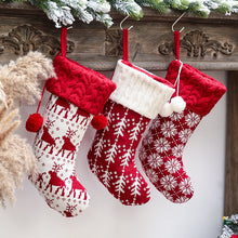 Load image into Gallery viewer, Christmas ornaments knitted Christmas stockings woolen socks red and white elk gift bags children&#39;s gift bags