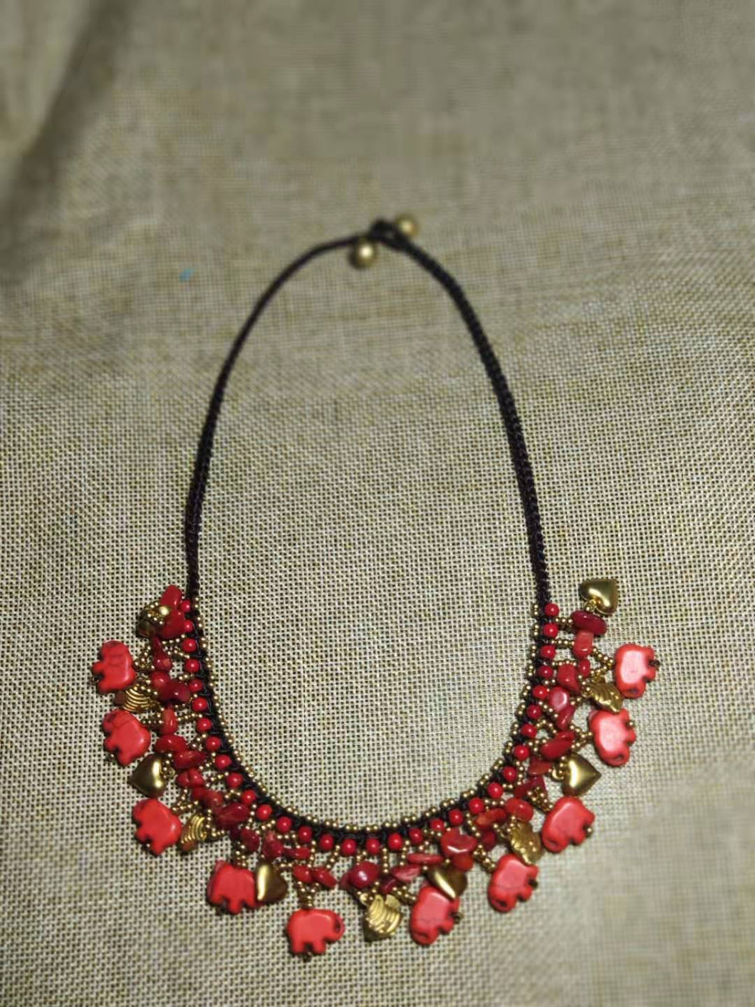 Boho style semi-precious stone necklace Thai wax thread braided clavicle chain women