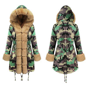 Autumn and winter coat camouflage plush fur collar warm coat jacket