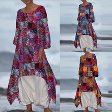 Load image into Gallery viewer, New Bohemian Style Feature Skirt Cotton and Linen Printed Long-Sleeved Dress
