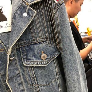 National Wind Thai Heavy Duty Embroidery Stitching Flow Su Loose Long-sleeved Denim Jacket