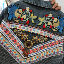 Load image into Gallery viewer, National Wind Thai Heavy Duty Embroidery Stitching Flow Su Loose Long-sleeved Denim Jacket