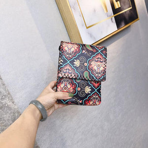 Women's Shoulder  Retro National Style Widened and Slanted Mobile Phone Double-layer Manual Bag