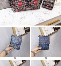 Load image into Gallery viewer, Women&#39;s Shoulder  Retro National Style Widened and Slanted Mobile Phone Double-layer Manual Bag