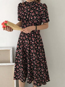 New Floral Print Short Sleeve Casual Dress