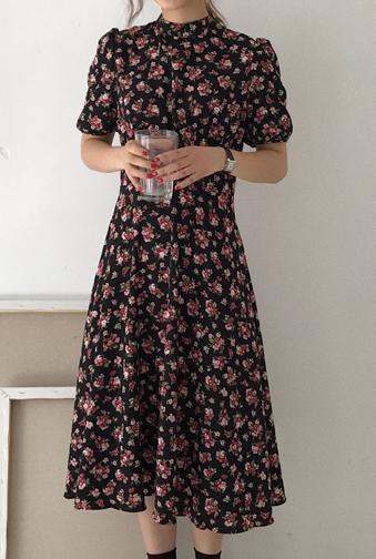 New Floral Print Short Sleeve Casual Dress