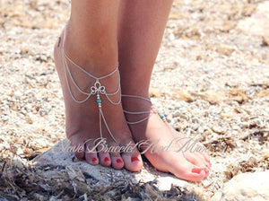 Fashion minimalist retro carved turquoise tassel with anklet foot accessories