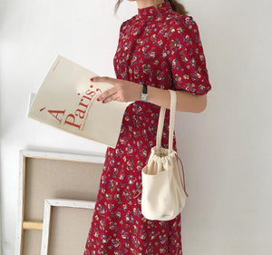 New Floral Print Short Sleeve Casual Dress