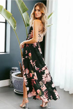 Load image into Gallery viewer, Floral Print Spaghetti Strap Back Cross Split Beach Maxi Dress