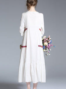 Spring Floral V-Neck Half Sleeve Loose Midi Dress