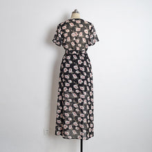 Load image into Gallery viewer, Fashion Floral Print V Neck Short Sleeve Split Belted Beach Maxi Dress