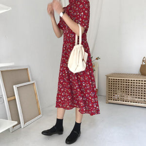 New Floral Print Short Sleeve Casual Dress