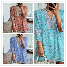 Load image into Gallery viewer, New Style Loose Women&#39;s Sleeved Chiffon Print Dress