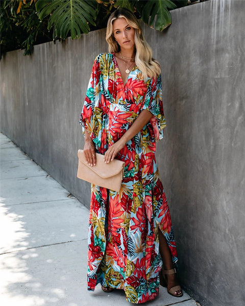 Big Flower Beach Cover Up Vacation Sun Protection Shirt Robe Dress Bikini Cover Up