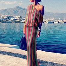 Load image into Gallery viewer, Summer new hot multi-color striped one-shoulder dress