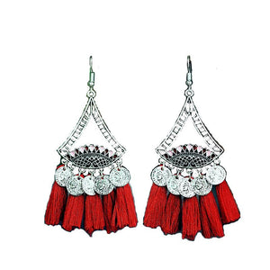 Coin Sector Color Matching Tassel Personality Ethnic Earrings