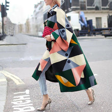 Load image into Gallery viewer, Fashion geometric print color loose wool long coat