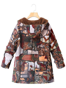 Casual Abstract Pattern Printed Long Sleeve Hoodie Coat