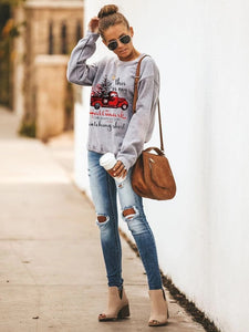 Printed round neck long sleeve sweater