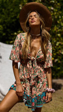 Load image into Gallery viewer, New Bohemian Holiday Print Dress Lace-up V-Neck Beach Dress