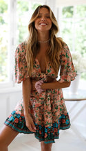 Load image into Gallery viewer, New Bohemian Holiday Print Dress Lace-up V-Neck Beach Dress