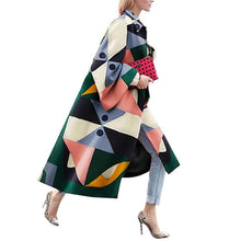 Load image into Gallery viewer, Fashion geometric print color loose wool long coat