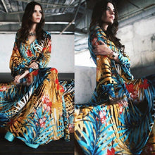 Load image into Gallery viewer, Chiffon Long Sleeves Dress Robe V Neck Floral Bohemian Boho Dress Long Dress Big Hem Maxi Dress