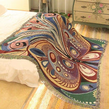 Load image into Gallery viewer, Versatile Colorful Jacquard Butterfly Tassel Cotton Throw Blanket
